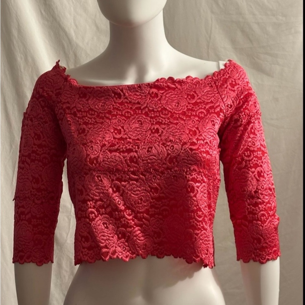 Casadei Vibrant Red Lace Crop Top